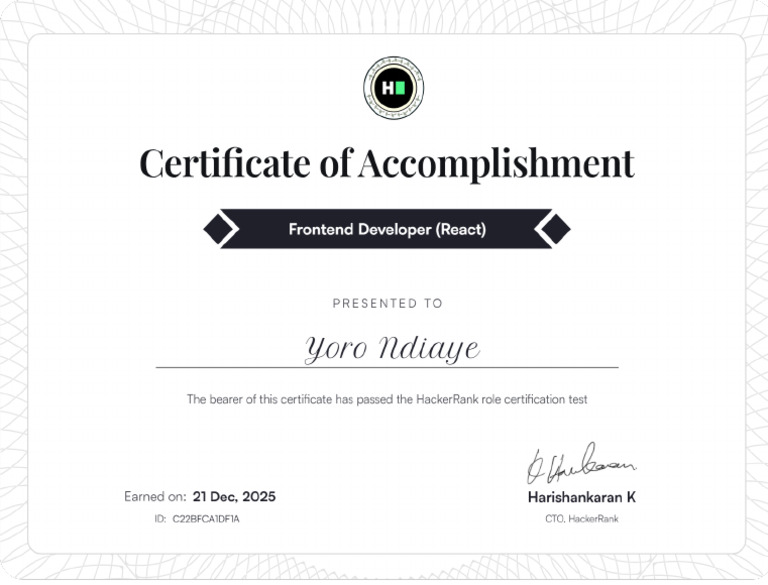 Frontend Developer React Certificate | PDF