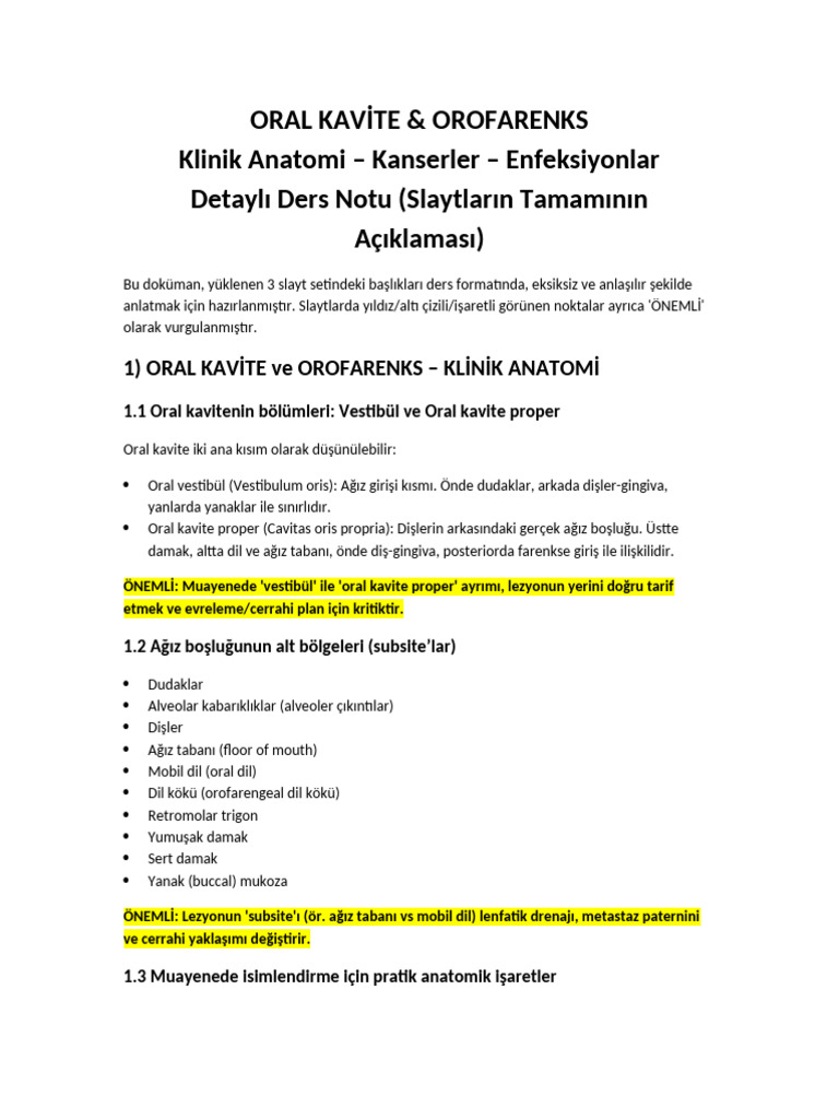 Oral Kavite Orofarenks Slaytlar Eksiksiz Detayli Notlar | PDF