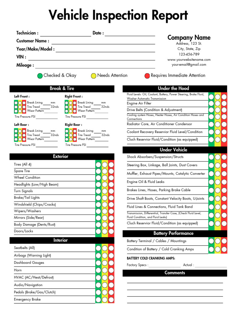 Comprehensive Vehicle Inspection Report | PDF | Tire | Clutch