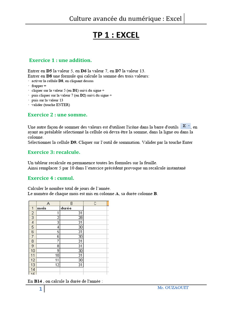 Exercices Pratiques sur Excel | PDF | Microsoft Excel | Mathématiques
