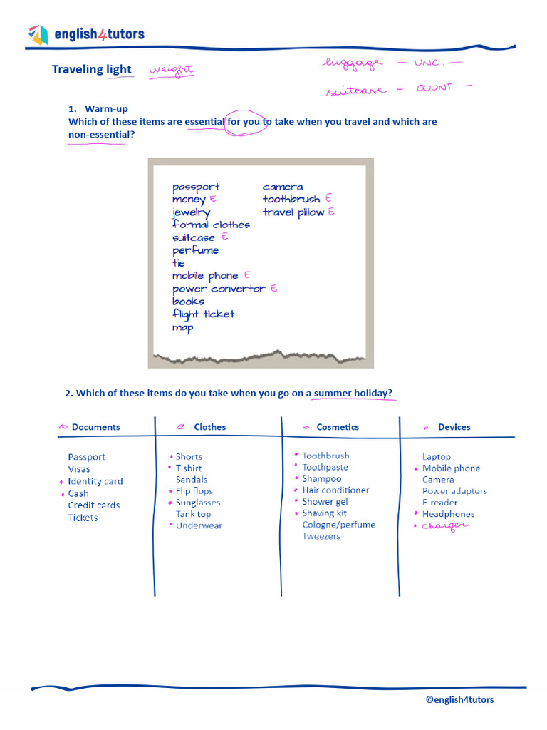 Essential Tips for Traveling Light | PDF | Noun | Linguistic Morphology