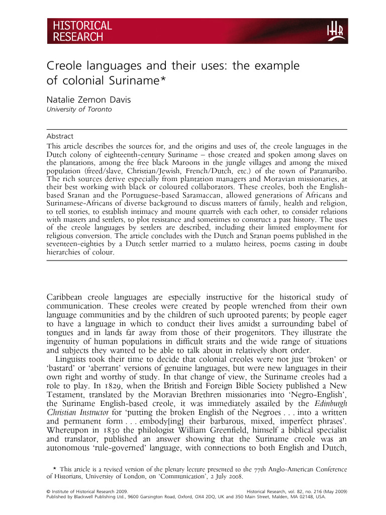Creole Languages in Colonial Suriname | PDF | Linguistics