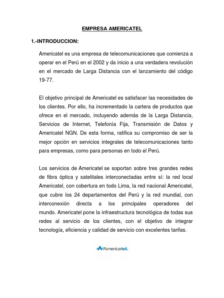 Empresa Americatel | PDF | Satélite de Comunicaciones | Televisión via ...