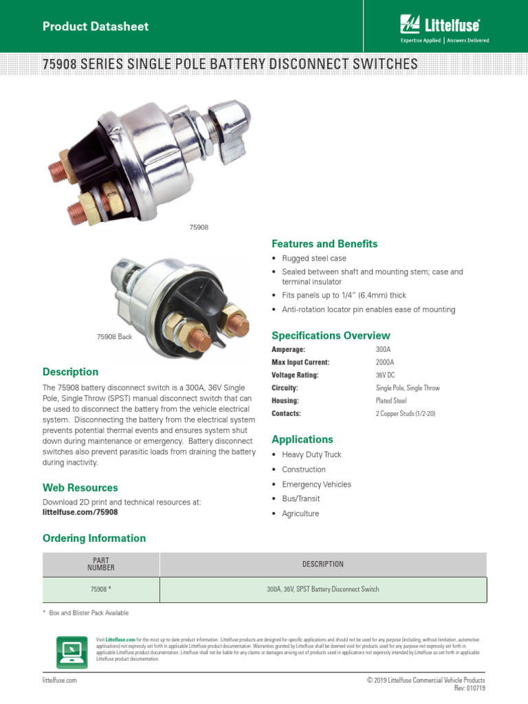 Littelfuse Switches 75908 Battery Disconnect Switches Datasheet 2 | PDF ...