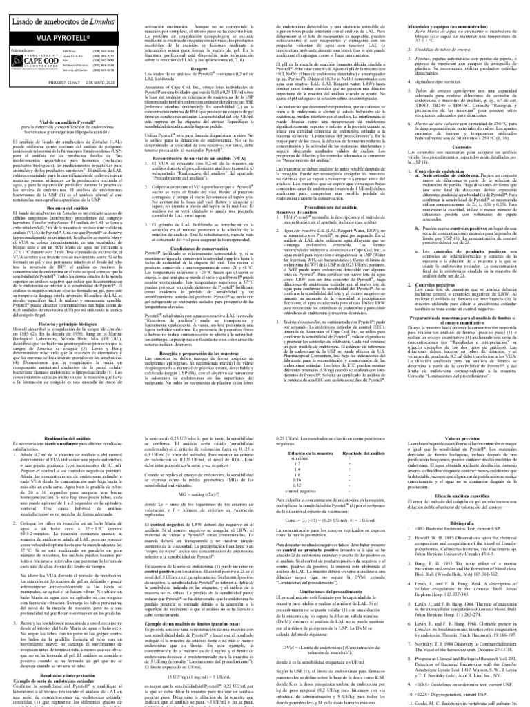 Análisis de endotoxinas con LAL Pyrotell | PDF | Agua