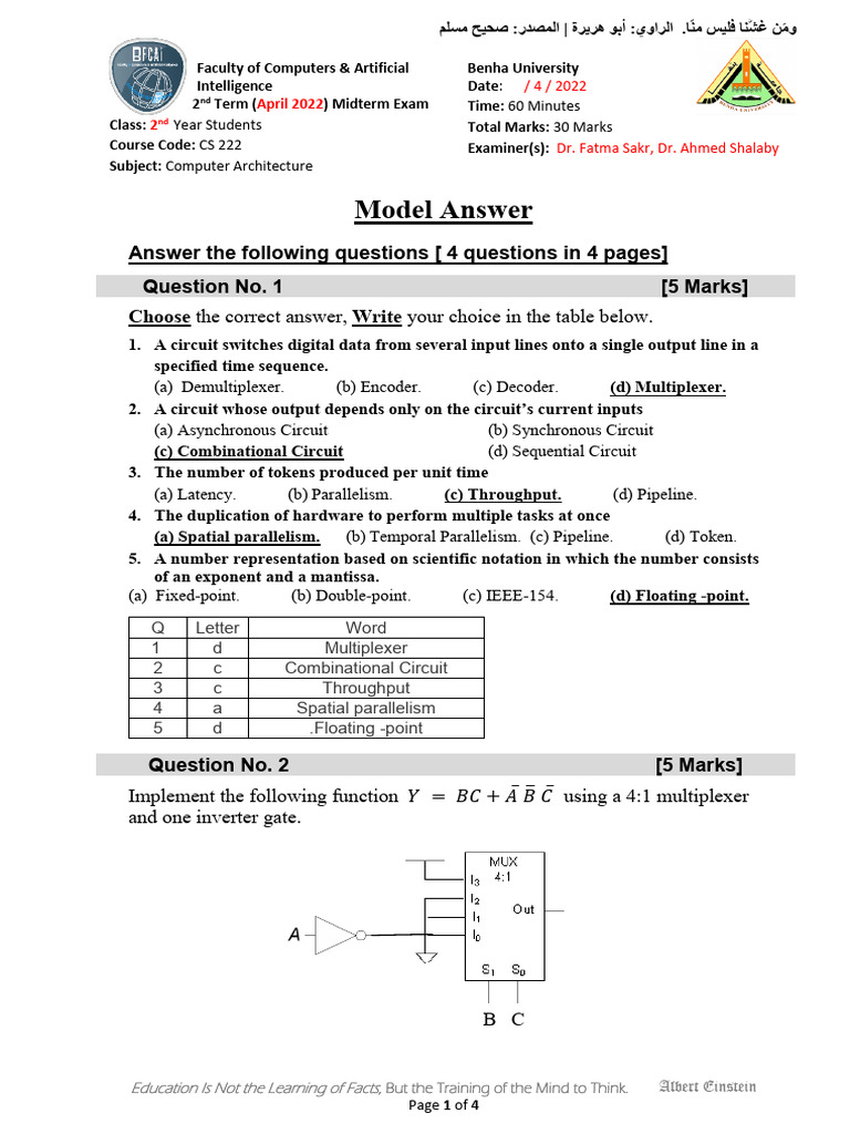 Computer Architecture Midterm Exam | PDF | Parallel Computing ...