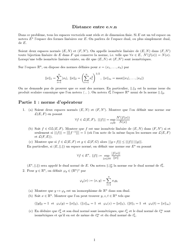 Distance entre espaces vectoriels normés | PDF | Norme (Mathématiques ...
