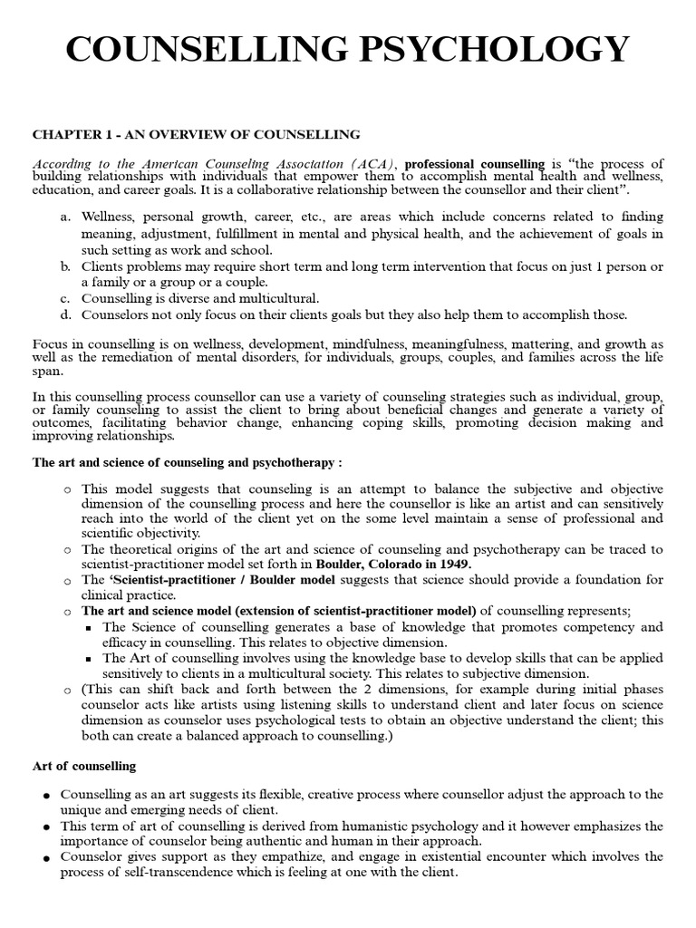 Overview of Counseling Psychology | PDF | Counseling Psychology ...