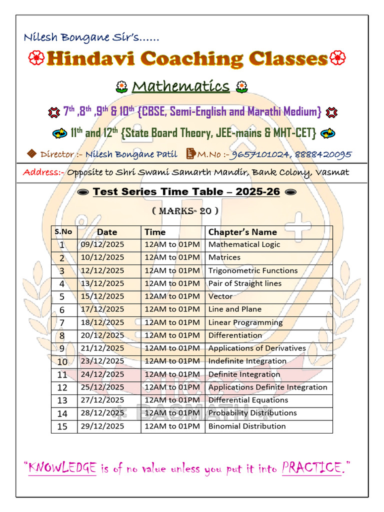 Nilesh Bongane Coaching Class Timetable | PDF