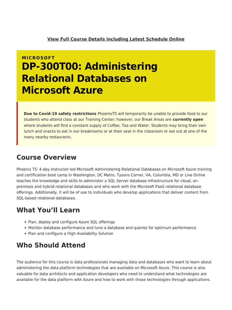DP-300T00 Azure Database Admin Course | PDF