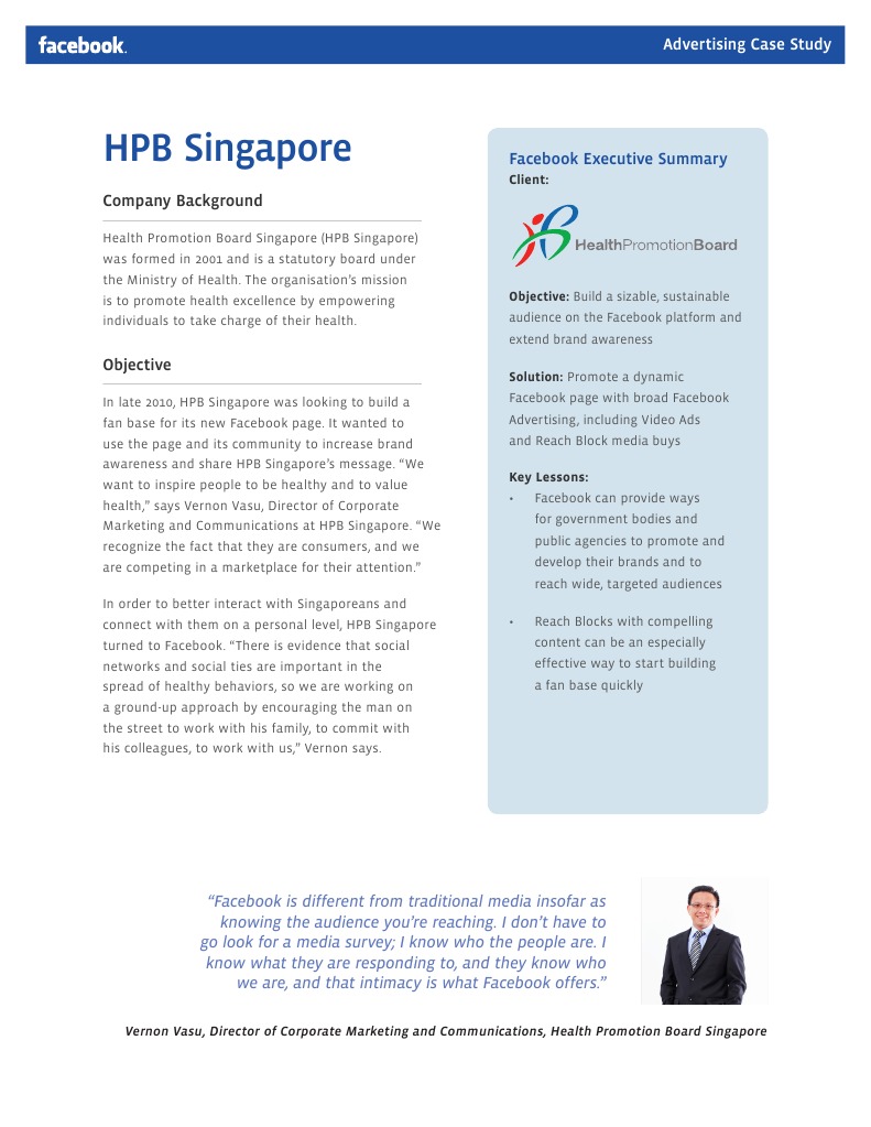 Singapore Health Promotion Board Facebook Ad Case Study Pdf