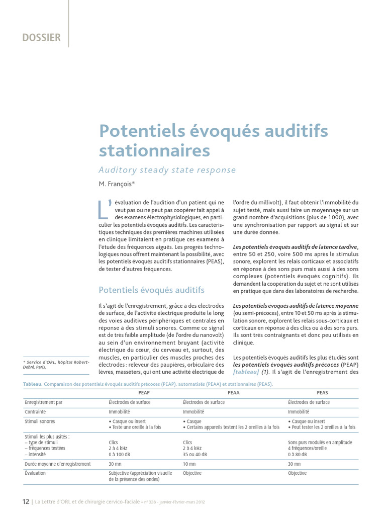 Potentiels évoqués auditifs stationnaires PDF Potentiel évoqué — free download