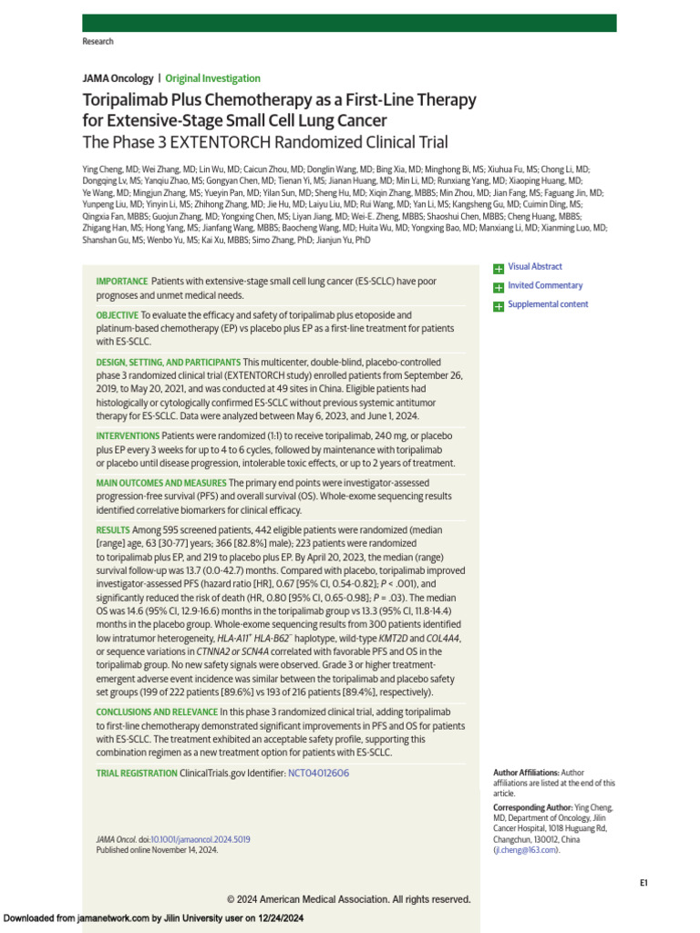2025 JAMA Oncology Extentorch | PDF | Placebo | Placebo Controlled Study