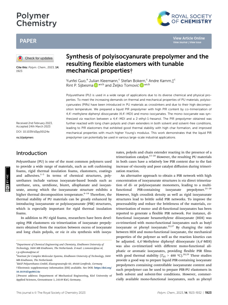 Synthesis of Flexible Polyisocyanurate Elastomers | PDF | Polyurethane ...