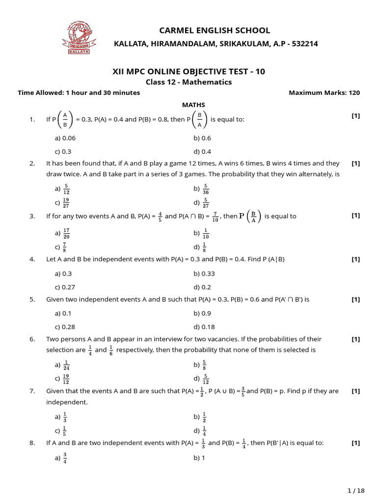 Xii MPC Online Objective Test - 10 Question Paper (16!11!25) | PDF ...