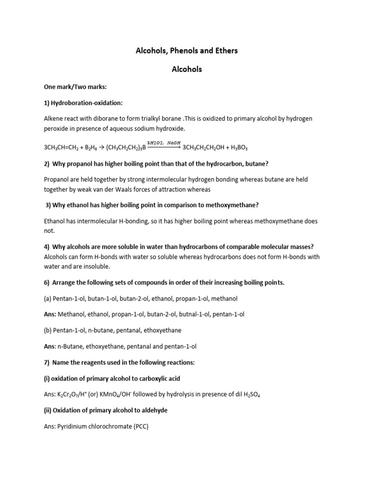 Alcohols, Phenols, and Ethers Overview | PDF | Ether | Ethanol