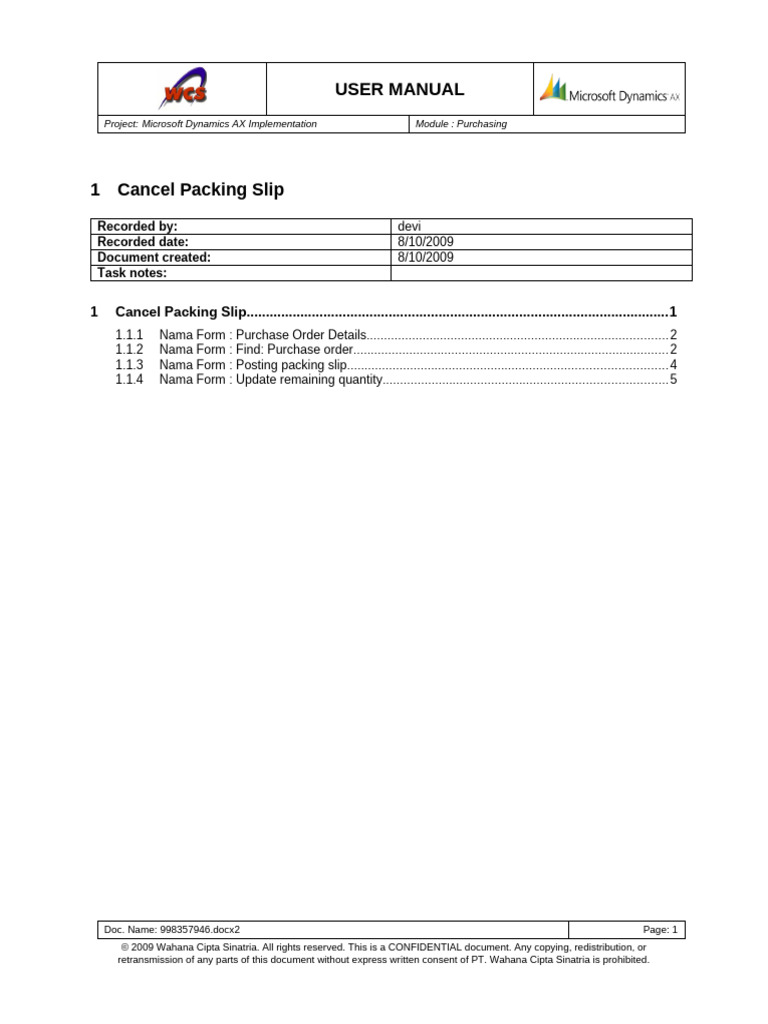 Cancel Packing Slip in Dynamics AX | PDF