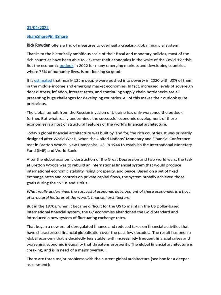 Revamping Global Financial Architecture | PDF | Capital Control ...