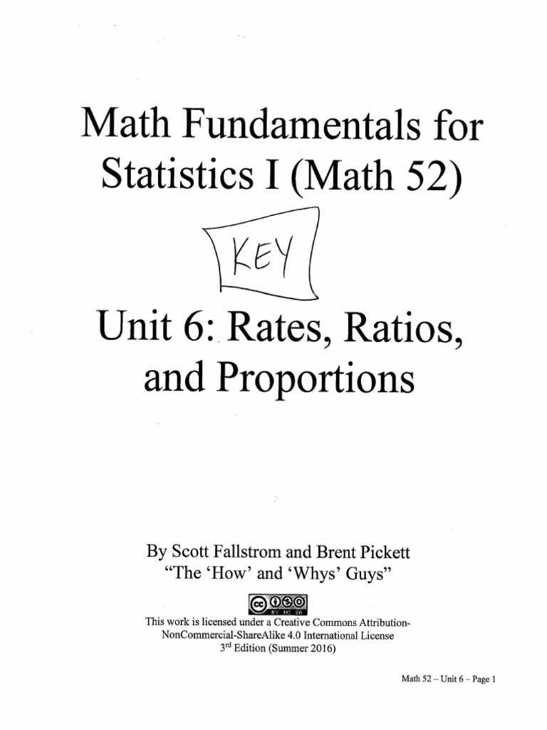 Math 52 Book KEY - 3rd Edition - Unit 6 - Ratios | PDF