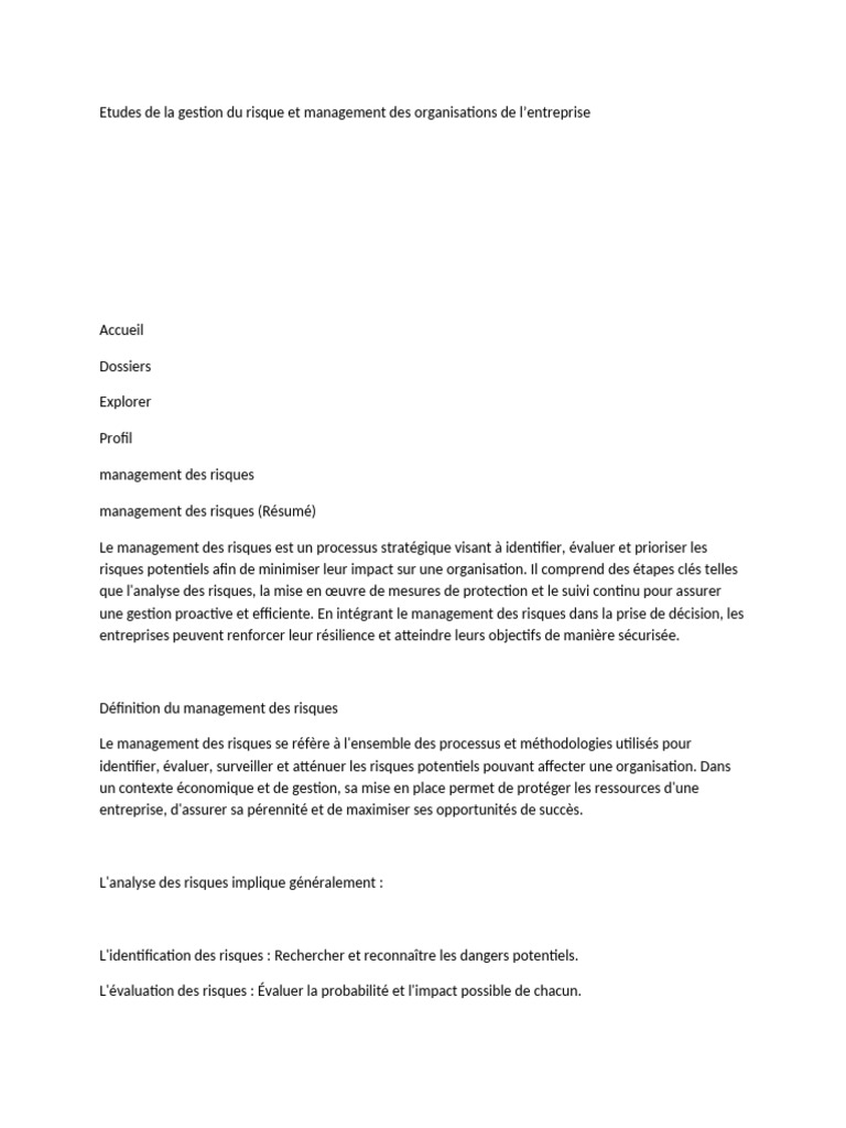 Gestion des Risques en Entreprise | PDF | Gestion des risques | Risque