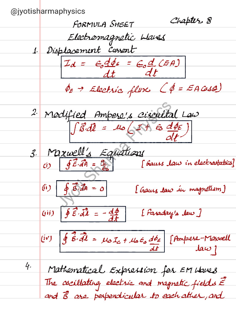 Ch. 8 Formula Sheet Electromagnetic Waves | PDF