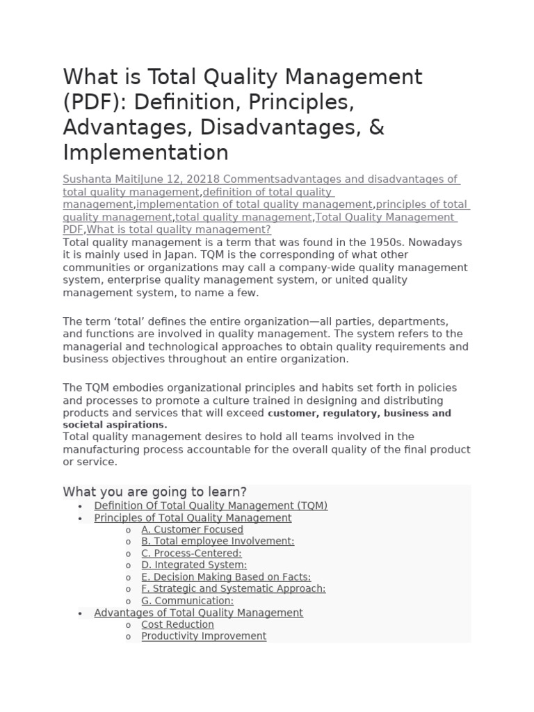 Total Quality Management Overview | PDF | Quality Management | System