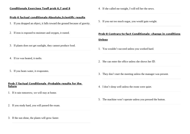 Conditionals Exercises TOEFL Prob 6 | PDF