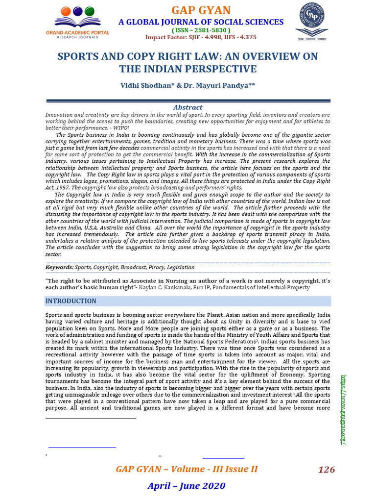 (126-130) Sports and Copy Right Law An Overview On The Indian ...