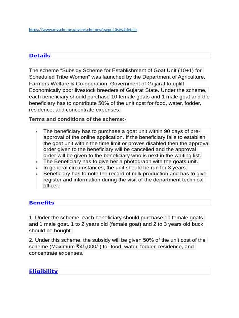 Goat Unit Subsidy for ST Women in Gujarat | PDF | Loans | Interest