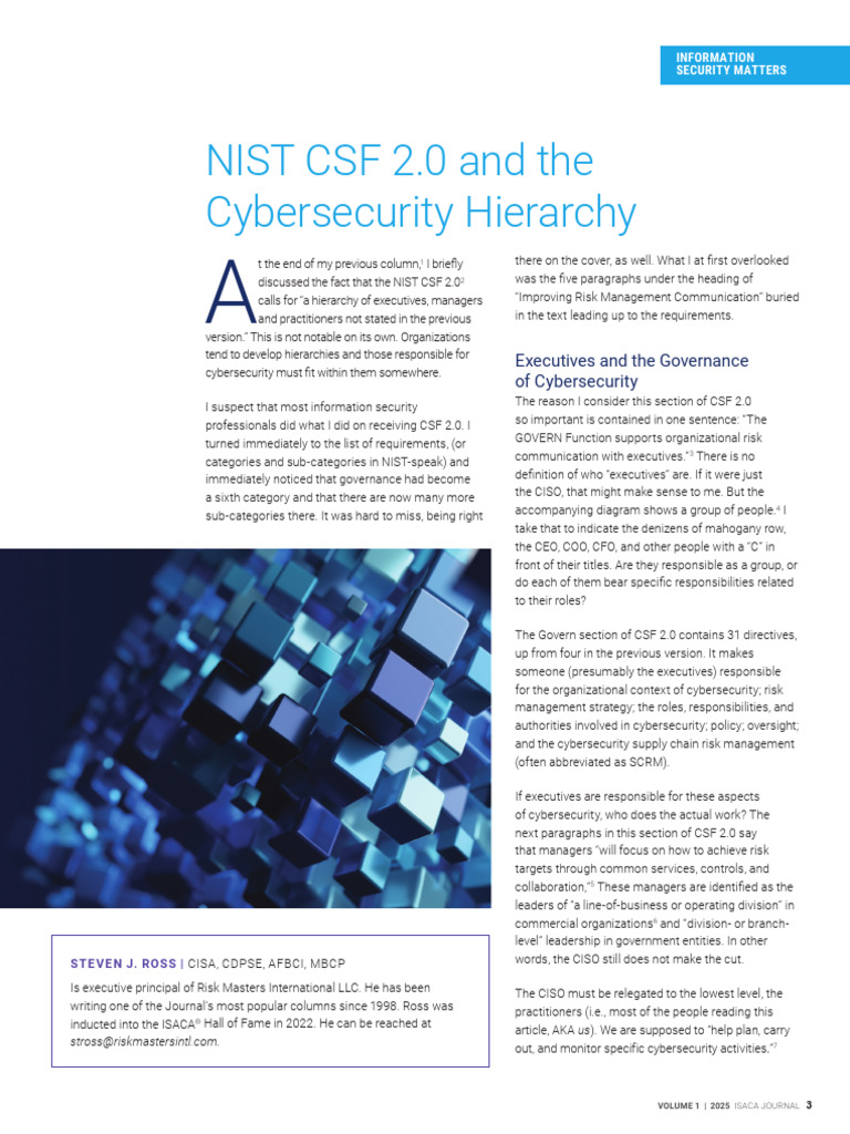 Nist CSF 20 and The Cybersecurity Hierarchy Joa Eng 0125 | PDF ...