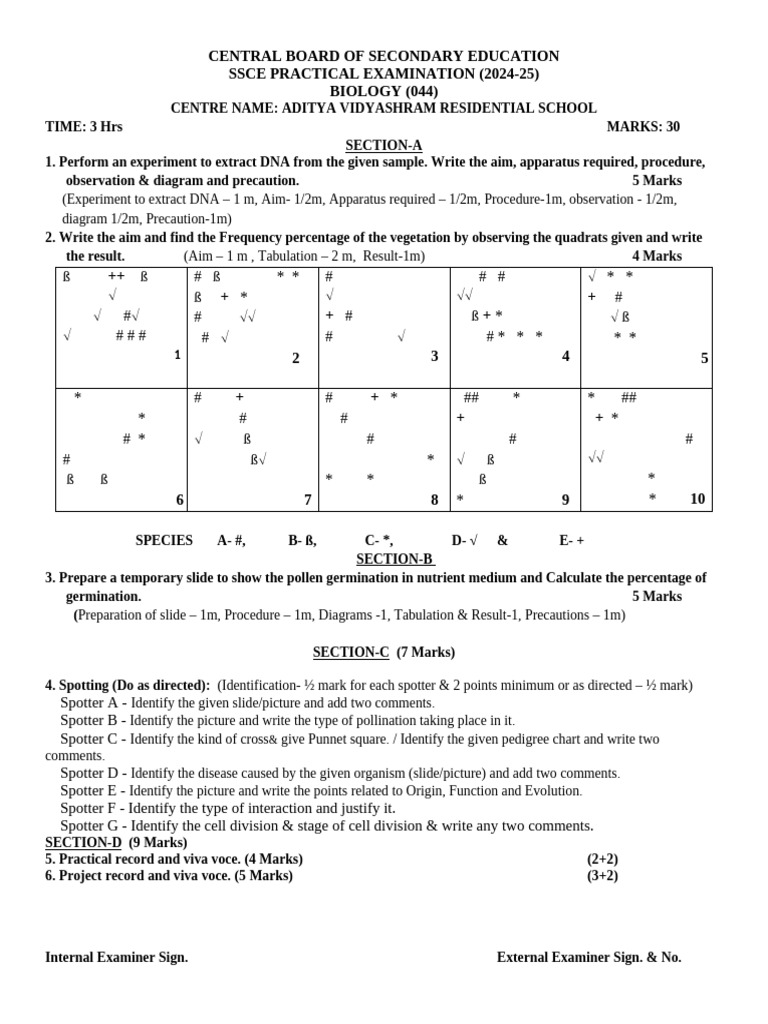 Biology Practical Exam Guide 2024-25 | PDF | Biology