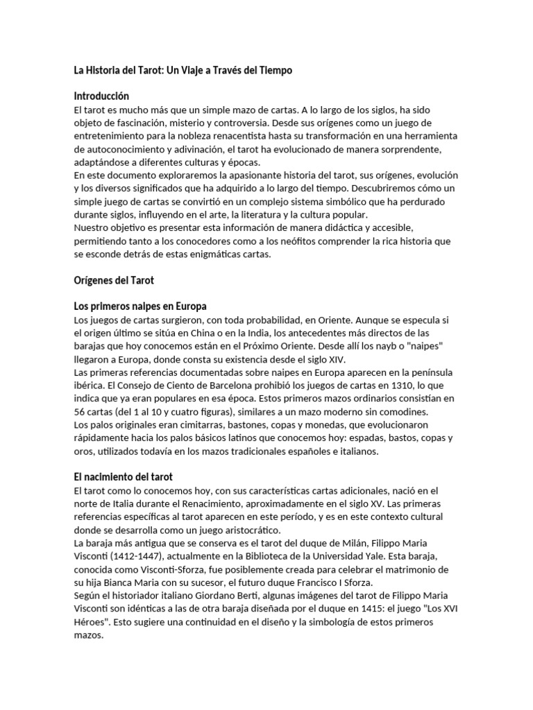 La Historia Del Tarot | PDF | Tarot | Jugando a las cartas