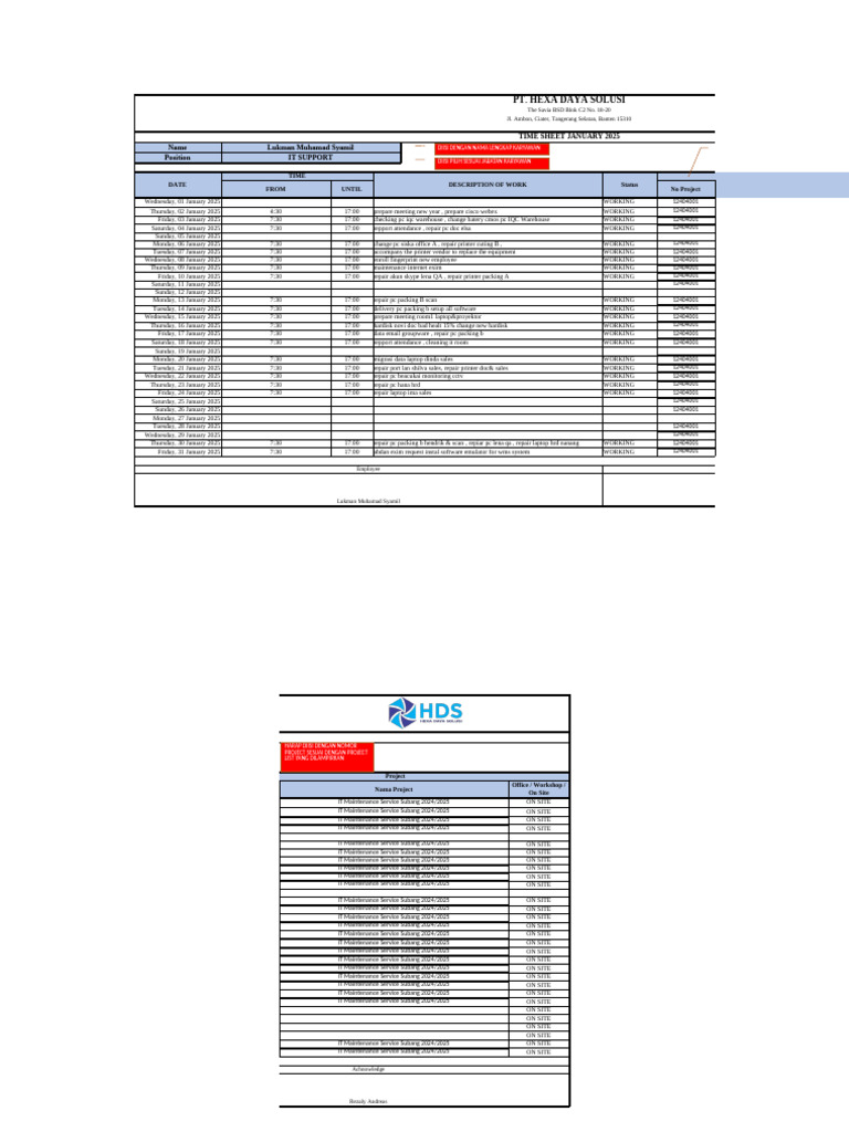 January 2025 IT Support Time Sheet | PDF | Systems Engineering ...