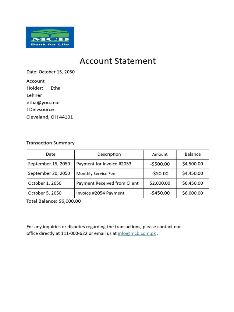 Account Statement Template | PDF