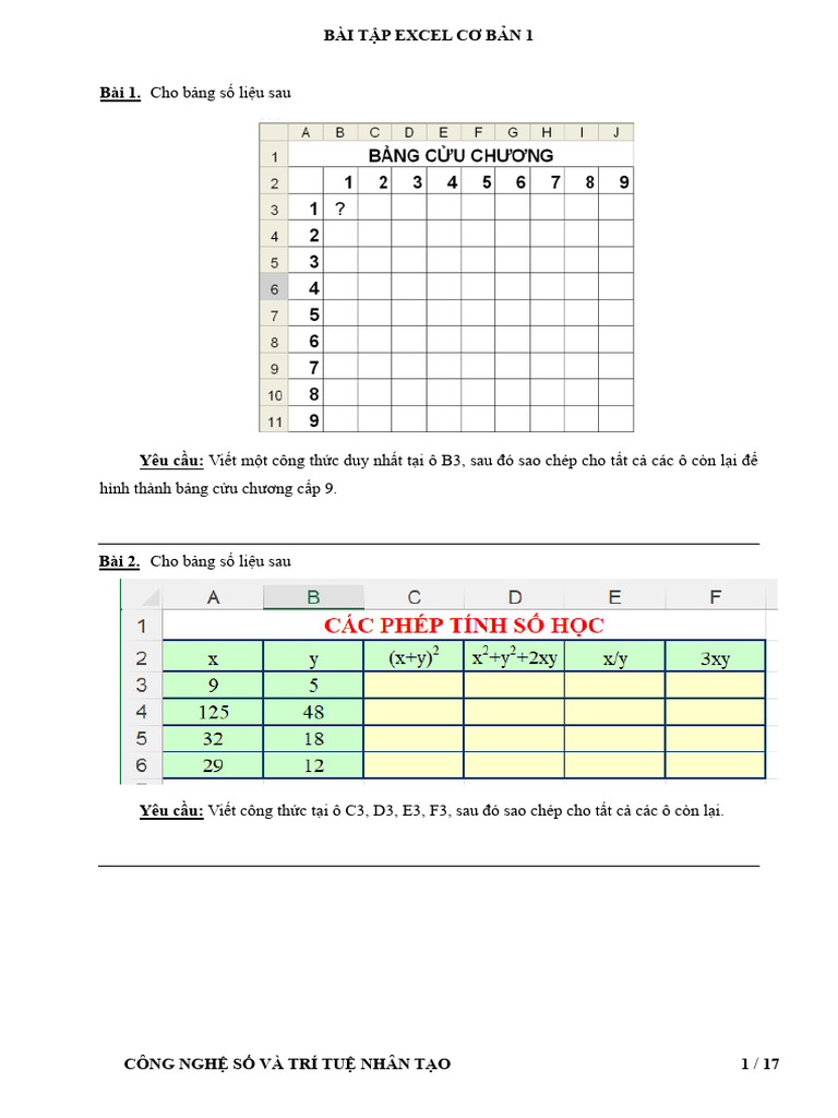 Bai Tap Excel Co Ban 1 2025 | PDF