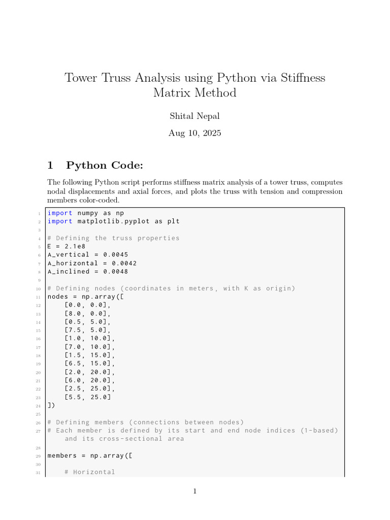 Python Tower Truss Analysis Code | PDF