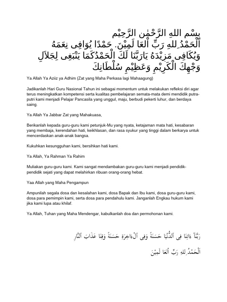 Doa Refleksi Hari Guru Nasional | PDF
