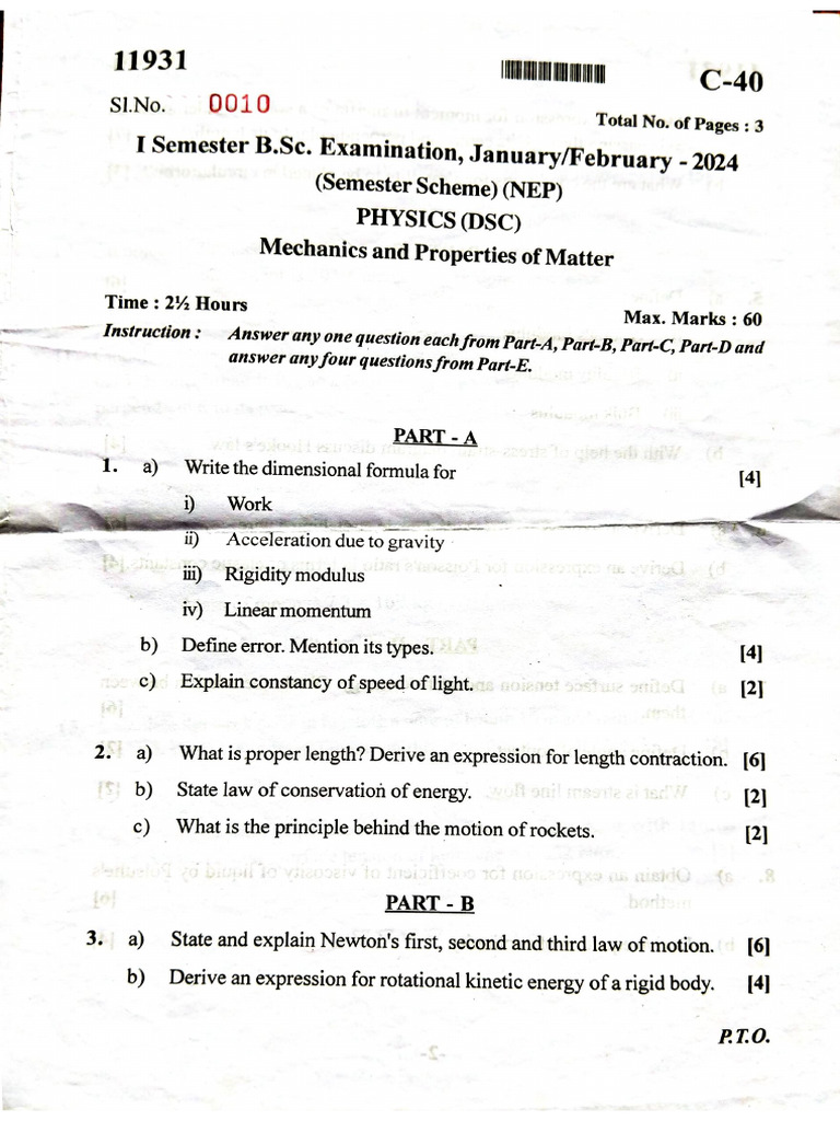 1st Sem Question Paper | PDF