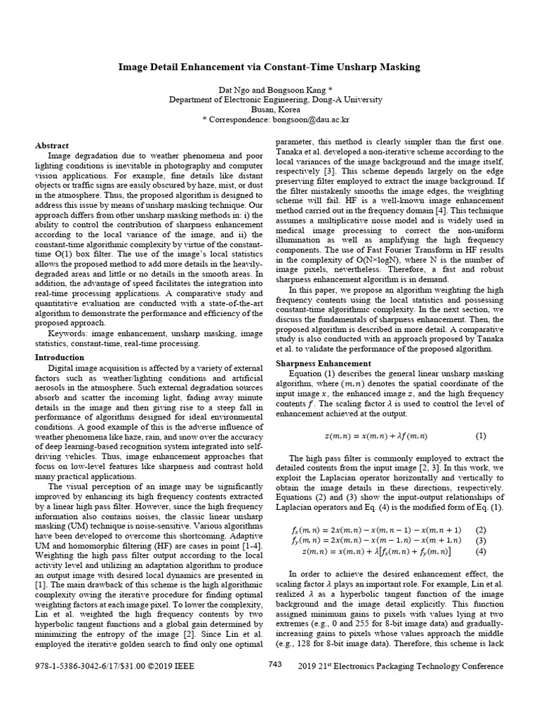 Constant-Time Unsharp Masking Algorithm | PDF | Filter (Signal ...