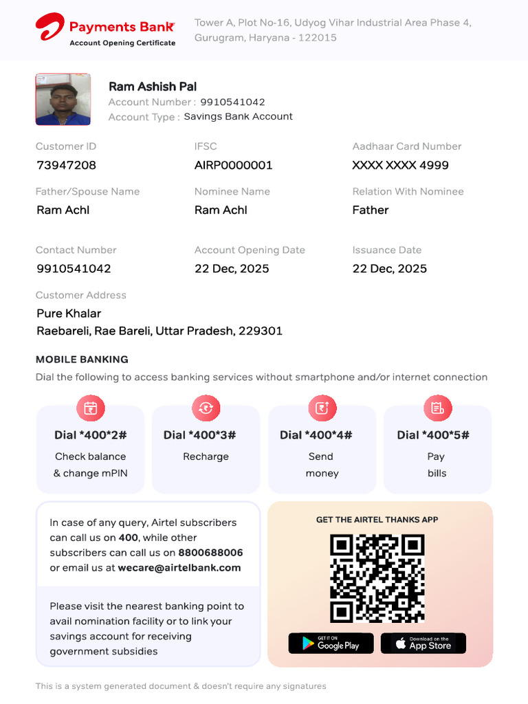 Ram Ashish Pal: 9910541042 Savings Bank Account | PDF