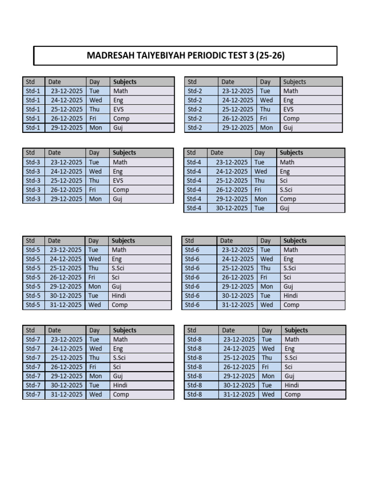 PT3 Timetable 2025-26-1 | PDF