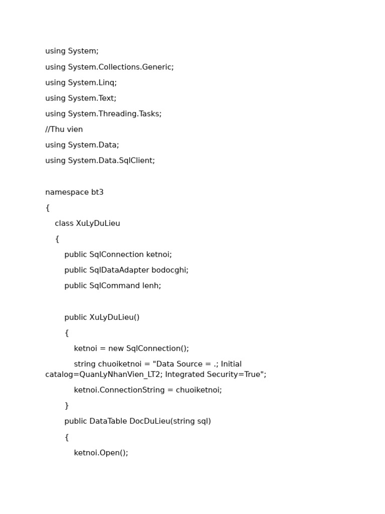 C# SQL Data Handling Class Example | PDF