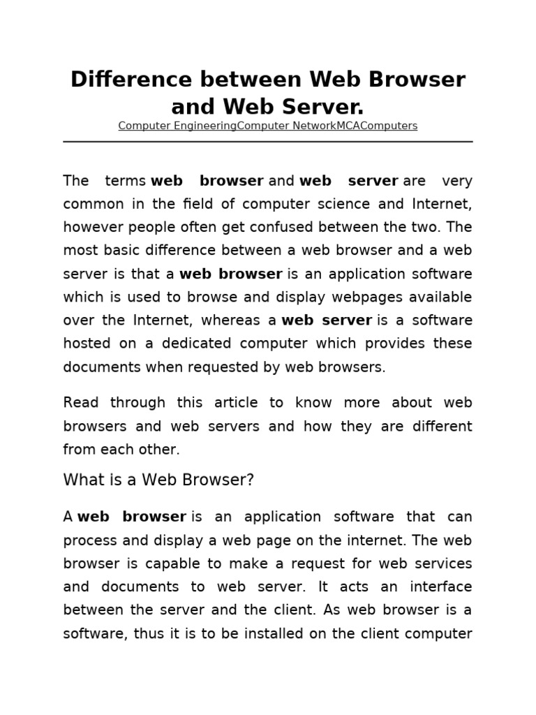 Web Browser vs Web Server Explained | PDF | World Wide Web | Internet & Web