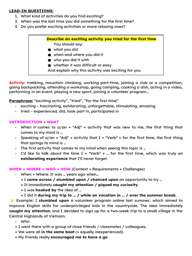 (25.10.23) Describe an Exciting Activity You Tried for the First Time ...
