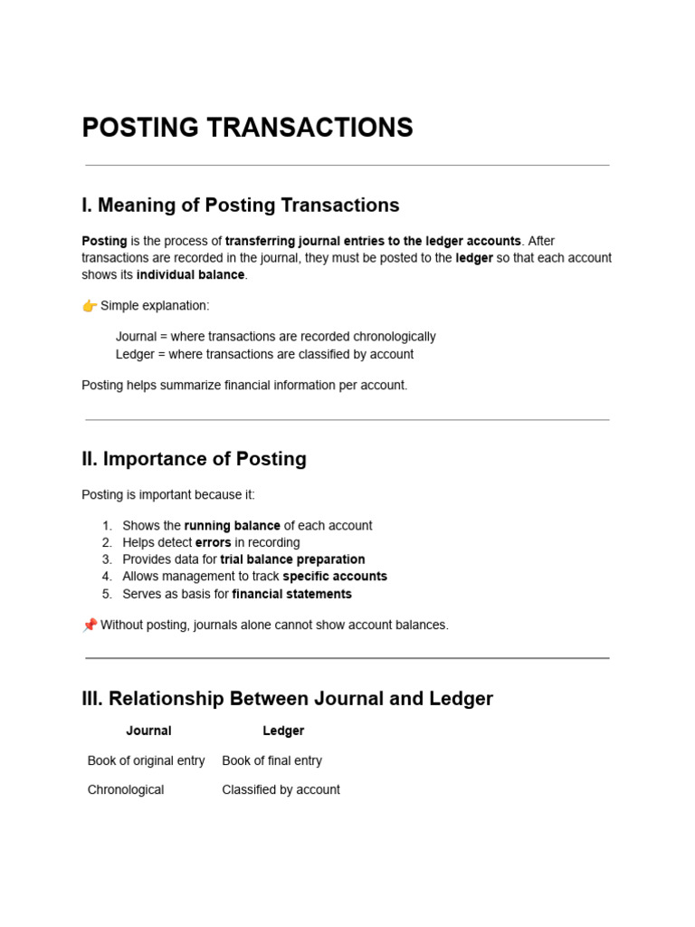 POSTING TRANSACTIONS (1) | PDF | Debits And Credits | Corporations
