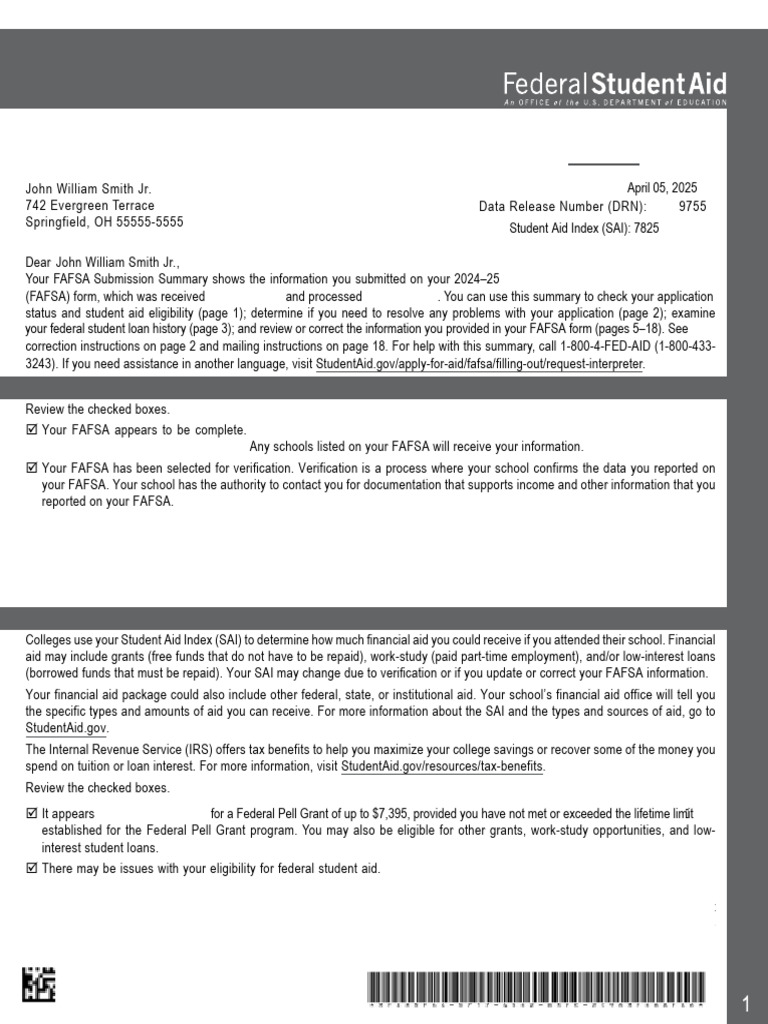 Ansha Aasma - FAFSA Submission Summary Example | PDF | Irs Tax Forms ...