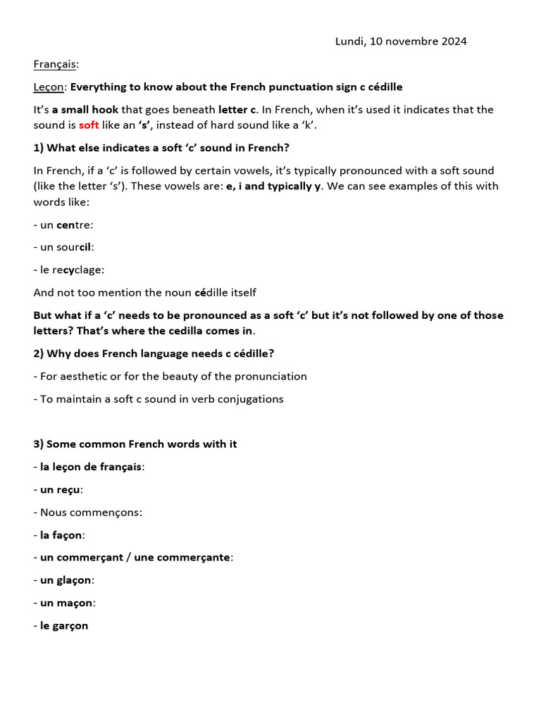 Understanding French Cédille Usage | PDF