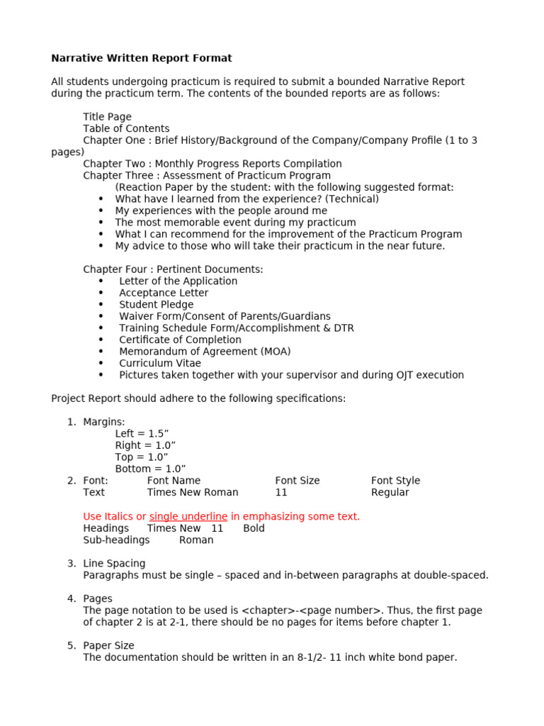 Narrative Report Format for Practicum | PDF | Publishing | Written ...