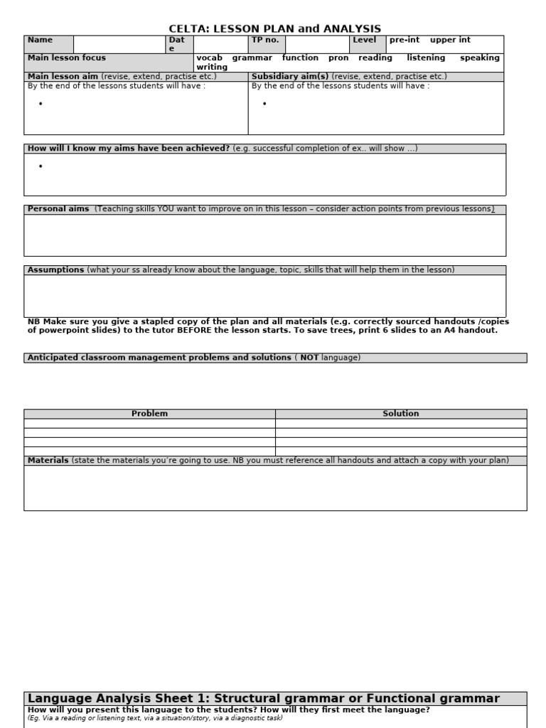 CELTA Lesson Plan and Analysis Guide | PDF | Human Communication | Learning