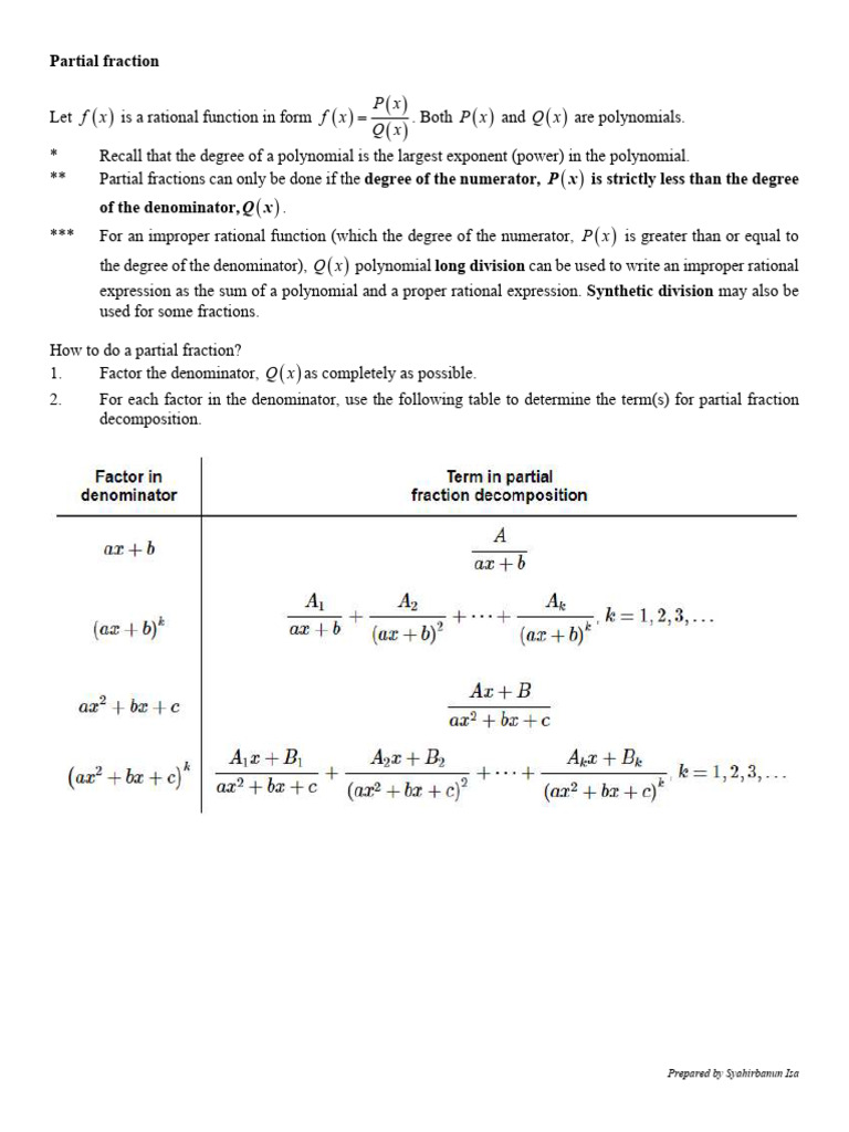 Chapter 3 Partial Fraction | PDF